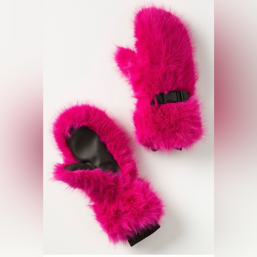 Pink Faux Fur Mittens